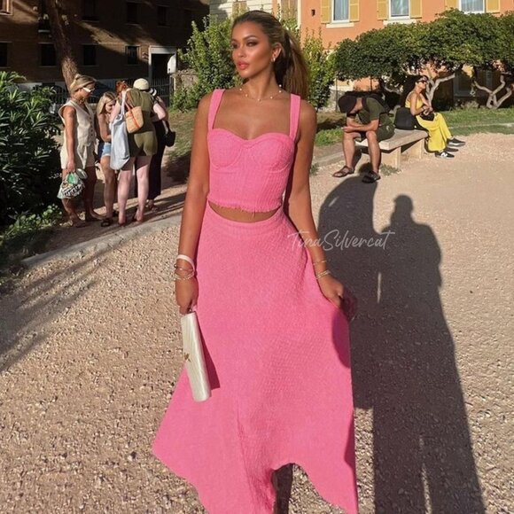 BLOGGER'S FAVE! Zara 2 Piece Set A-Line Skirt And Bustier Pink NWT - Picture 12 of 17